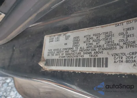 1999 Toyota Tacoma Base V6 (A4) z USA, uszkodzony, nr VIN 4TAWN72N5XZ496749